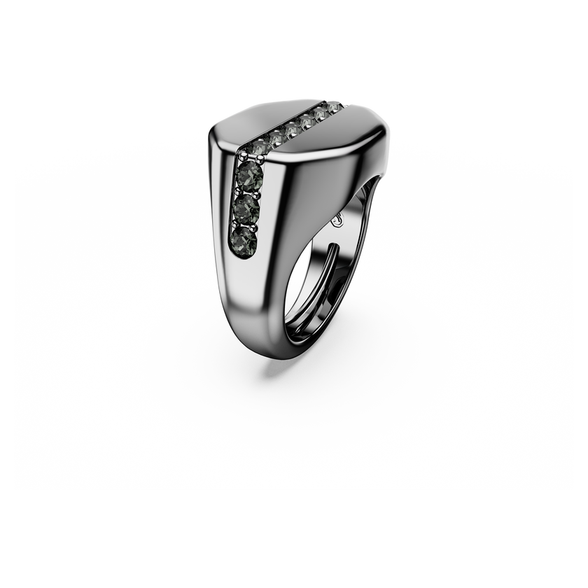 swarovski dextera octagon ring  octagon shape  round cut  black  ruthenium plated