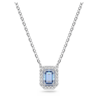 Millenia necklace, Octagon cut Swarovski zirconia, Blue, Rhodium plated