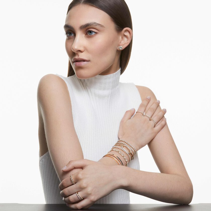 swarovski fresh bangle  round cut  white  18k rose gold finish