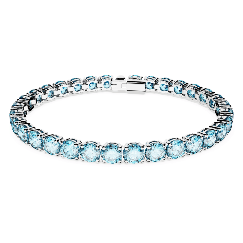 swarovski matrix tennis bracelet  round cut  blue  rhodium plated