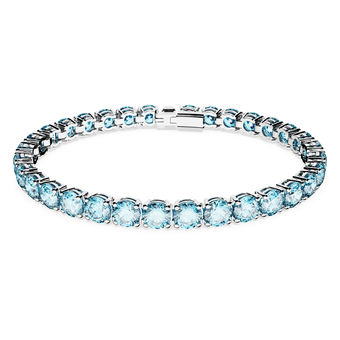 Matrix Tennis bracelet, Round cut, Blue, Rhodium plated swarovski matrix tennis bracelet  round cut  blue  rhodium plated