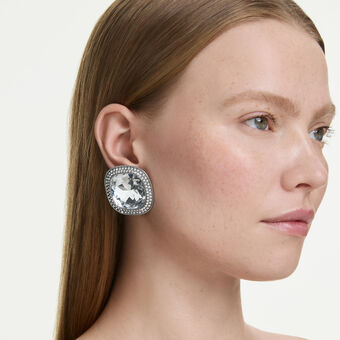 swarovski una angelic clip earrings  cushion cut  white  ruthenium plated