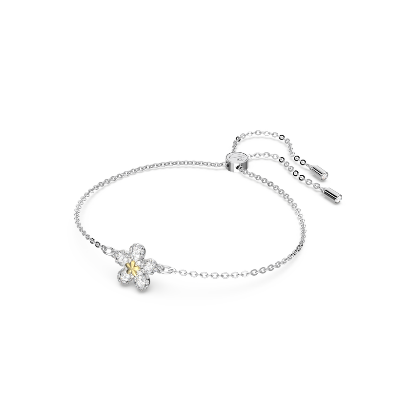 swarovski tough bracelet  flower  white  mixed metal finish