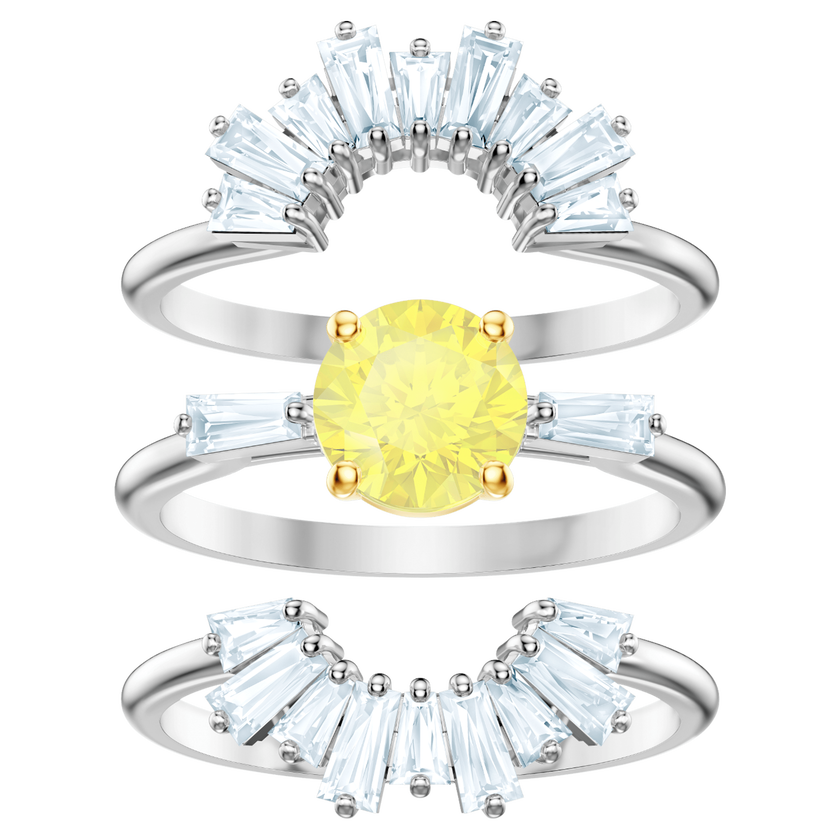 swarovski sunshine ring set  white  rhodium plating