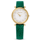 swarovski crystalline wonder watch swiss made leather strap green gold tone finish