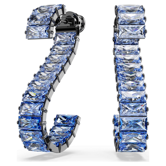swarovski matrix drop earrings  baguette cut  blue  ruthenium plated