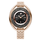 Crystalline Oval Watch, Metal bracelet, Black, Rose gold tone