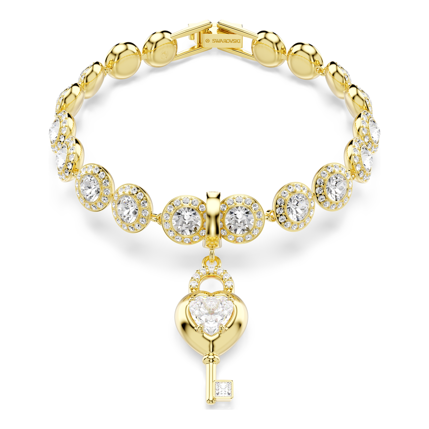 swarovski idyllia charm  mixed cuts  heart with key  white  18k gold finish