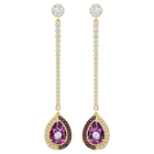 Black Baroque Drop Pierced Earrings, Purple, Gold-tone plated