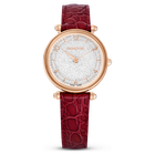 Crystalline Wonder watch, Swiss Made, Leather strap, Red, Rose gold-tone finish