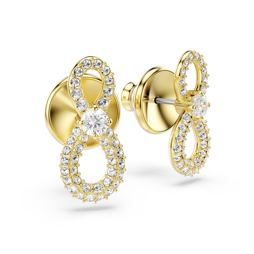 swarovski hyperbola stud earrings  round cut  pav   infinity  white  rhodium plated