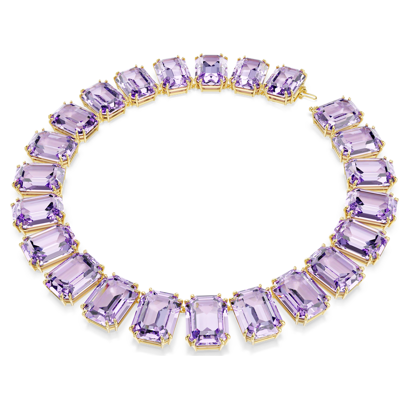 swarovski millenia tennis necklace  oversized crystals  octagon cut  purple  gold tone plated