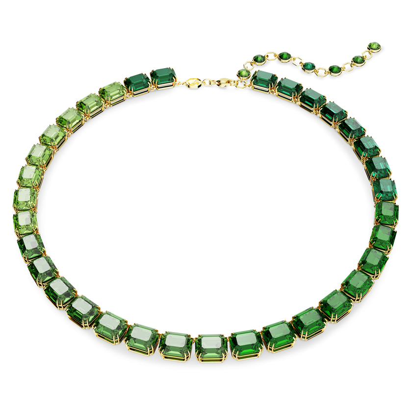 swarovski millenia necklace  octagon cut  color gradient  green  gold tone plated