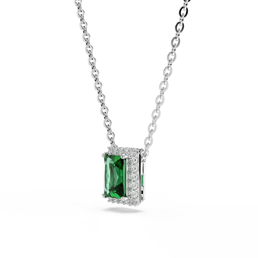 swarovski una angelic pendant  rectangular cut  pav   green  rhodium plated
