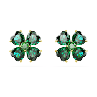 swarovski idyllia stud earrings clover green gold tone plated