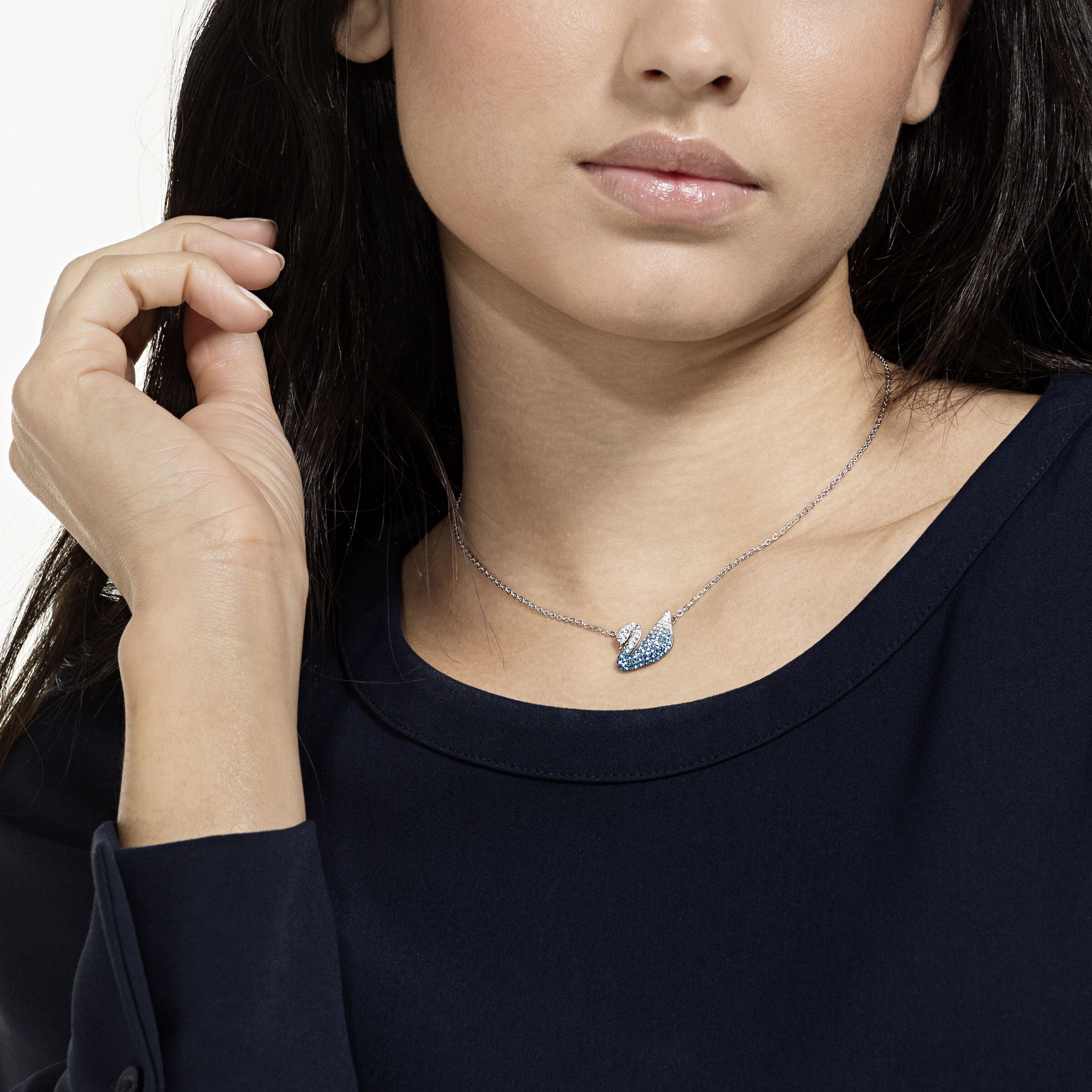 swarovski iconic swan pendant  multi colored  rhodium plated