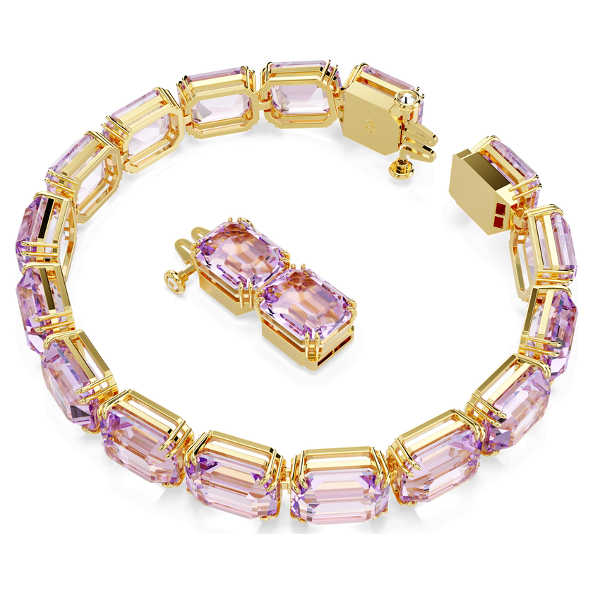 swarovski millenia tennis bracelet  octagon cut  purple  gold tone plated
