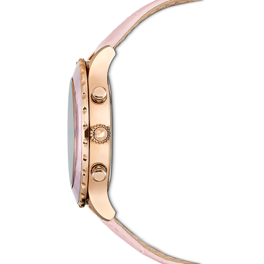 Octea Lux Chrono Watch, Leather Strap, Pink, Rose gold tone