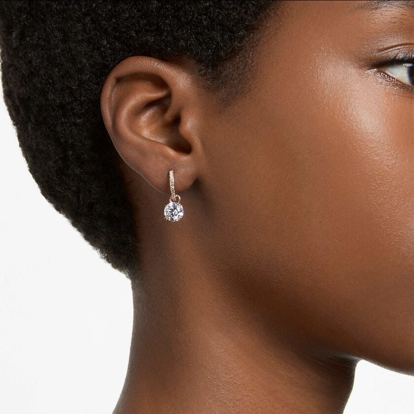 swarovski stilla drop earrings  round cut  white  rose gold tone plated