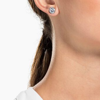 swarovski angelic stud earrings  round cut  white  rhodium plated