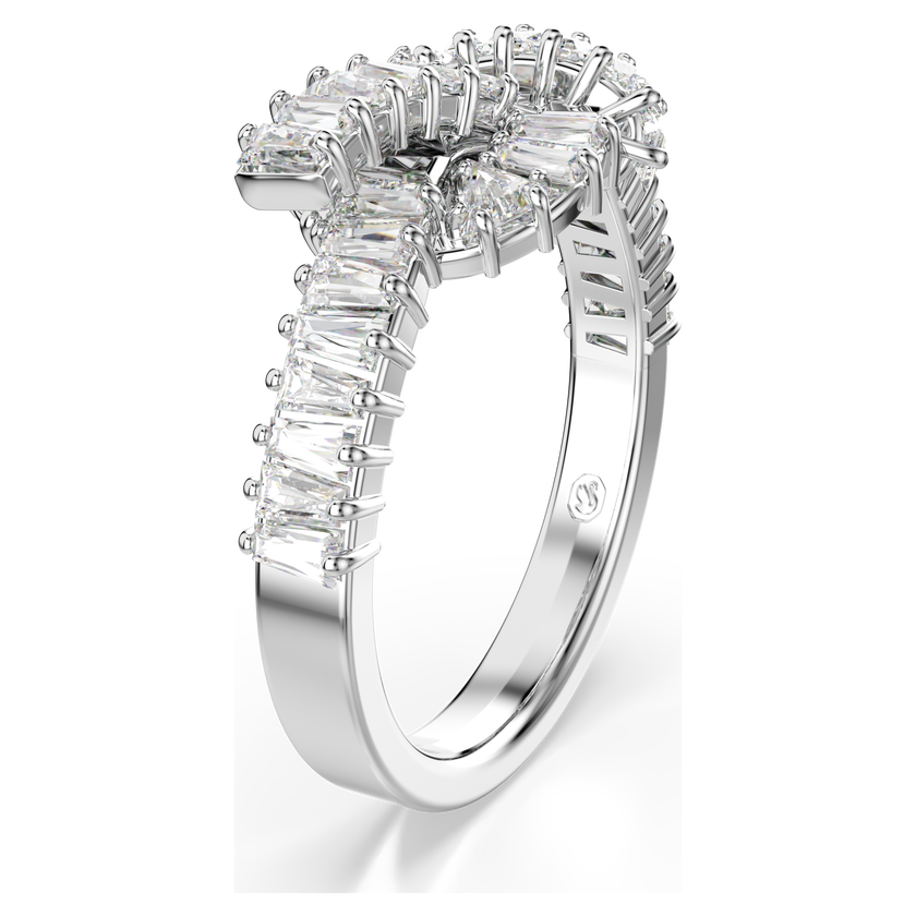 swarovski matrix ring  baguette cut  knot  white  rhodium plated