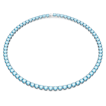 swarovski matrix tennis necklace  round cut  medium  blue  rhodium plated