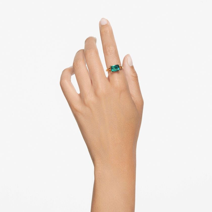Buy Swarovski Stilla cocktail ring, Rectangular cut, Green, Gold