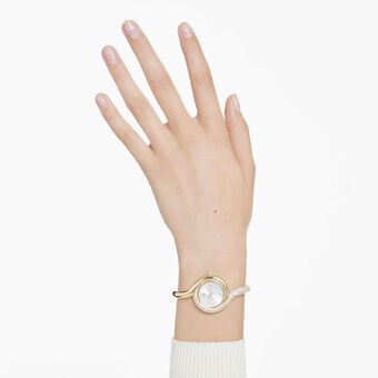 swarovski dextera asymmetric watch  swiss made  metal bracelet  gold tone  gold tone finish