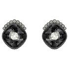 Black Baroque Stud Pierced Earrings, Dark gray, Ruthenium plated