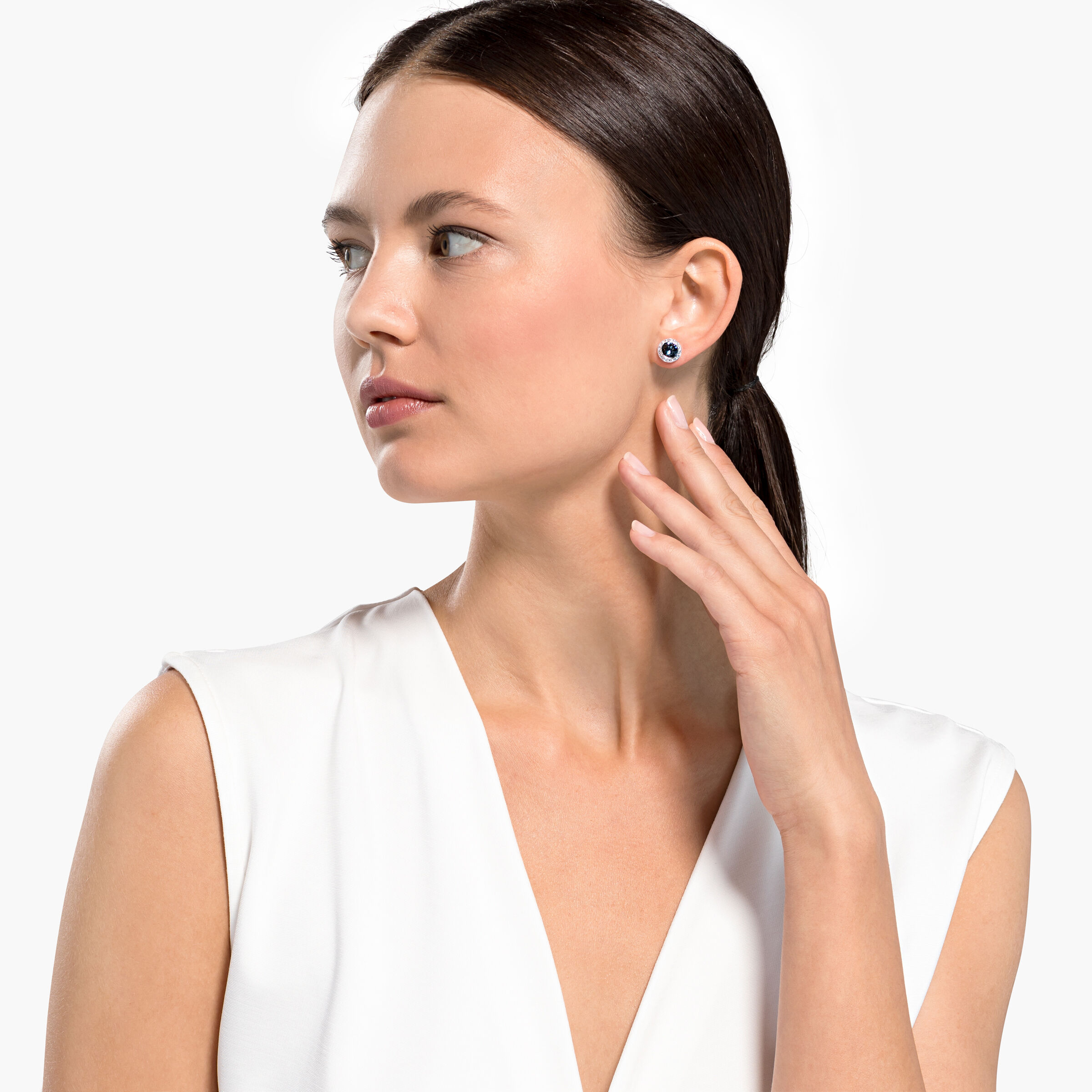 Buy Swarovski Angelic Stud Pierced Earrings Blue Rhodium plated
