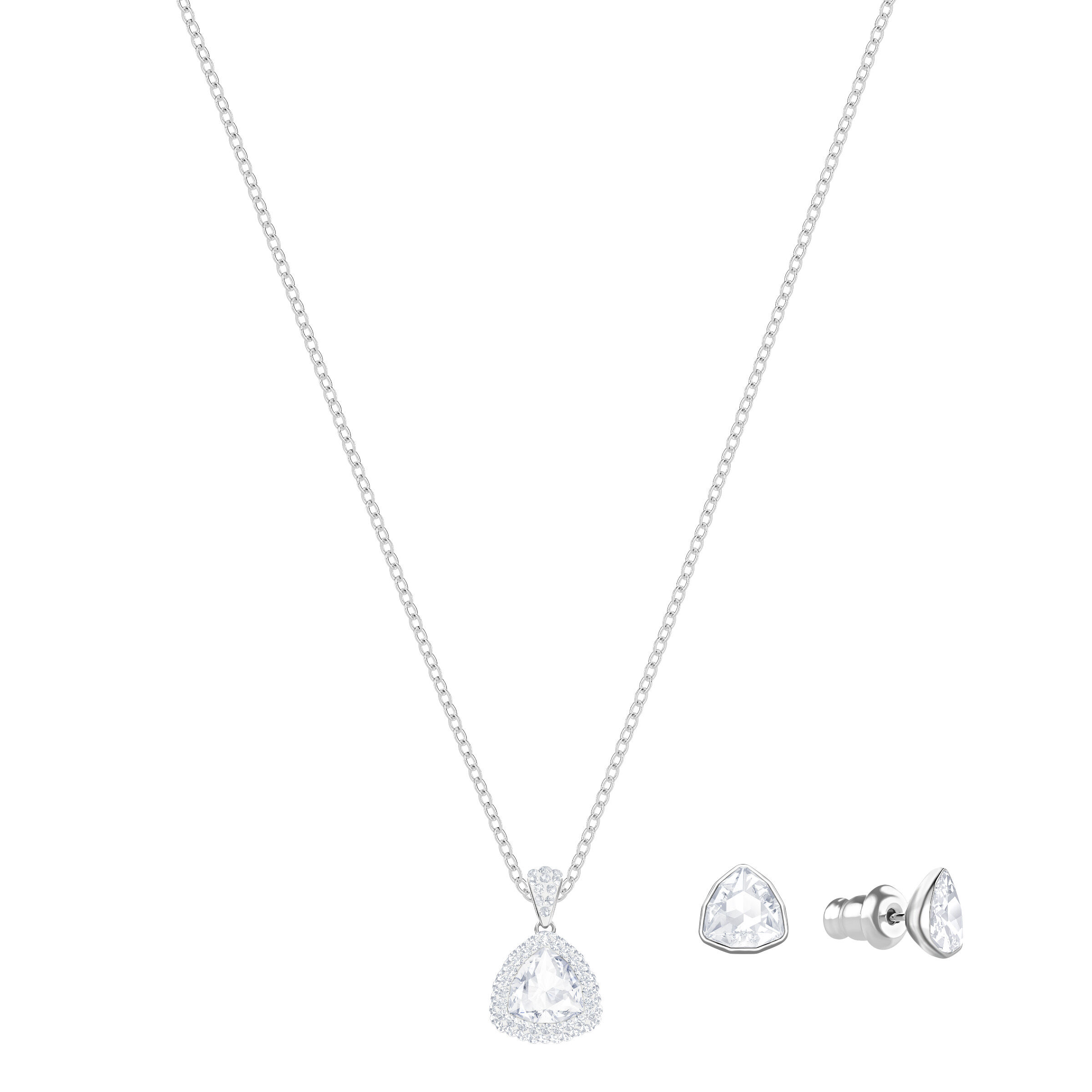 swarovski begin set  trilliant cut  white  rhodium plated