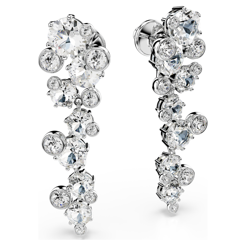 swarovski constella drop earrings  mixed cuts  white  rhodium plated