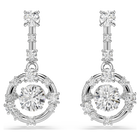 swarovski constella drop earrings  round cut  dancing stone  white  rhodium plated