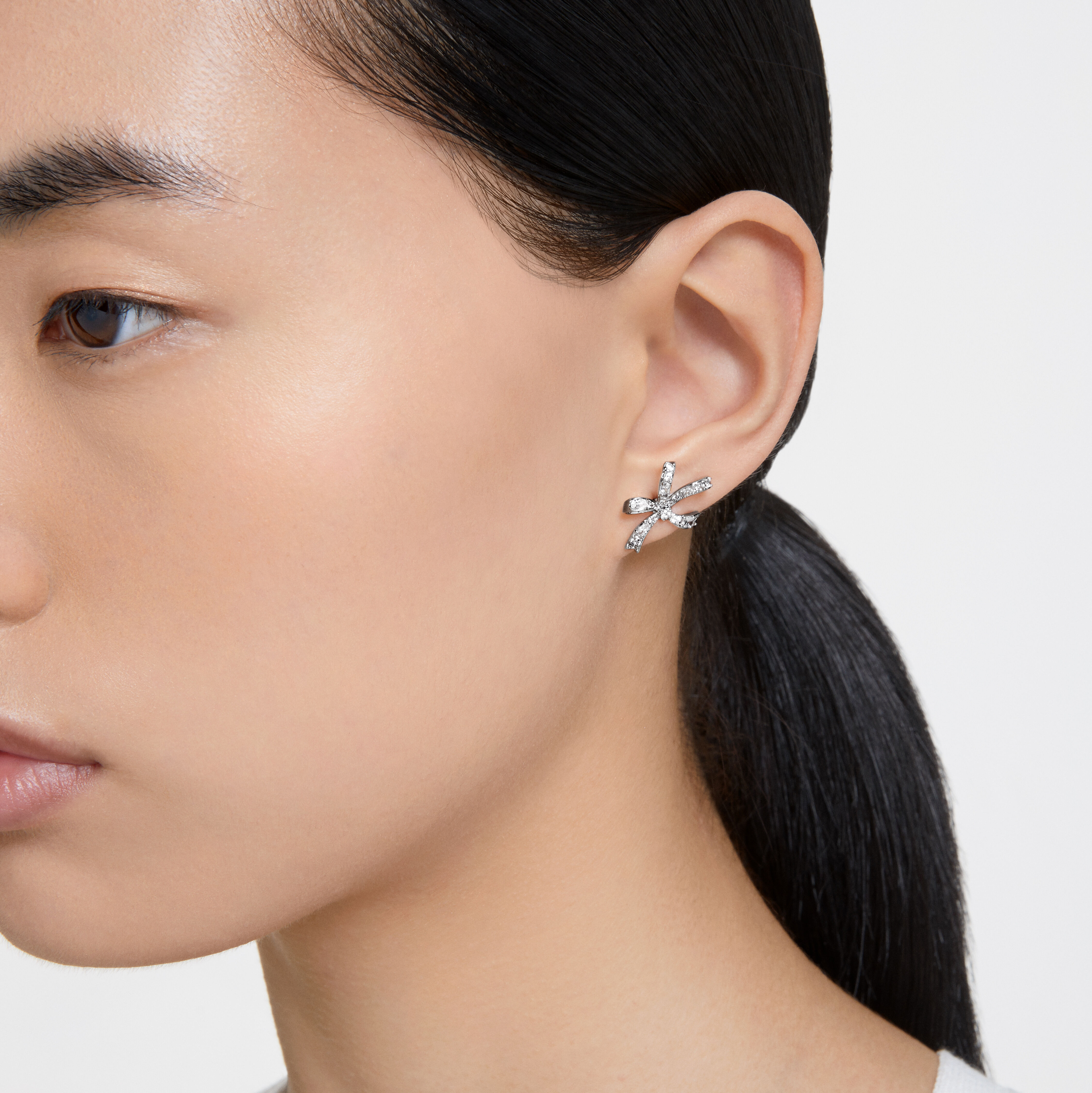 1960s Bow Diamond Platinum Earrings  Iskenderian