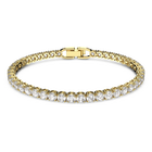 Tennis Deluxe bracelet, Round cut, White, Gold-tone plated