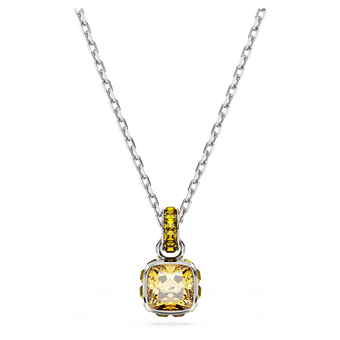 swarovski birthstone pendant  square cut  november  yellow  rhodium plated