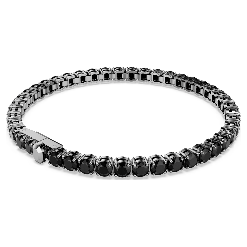 swarovski matrix tennis bracelet  round cut  black  ruthenium plated