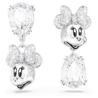 swarovski disney minnie mouse drop earrings  asymmetrical design  white  rhodium plated