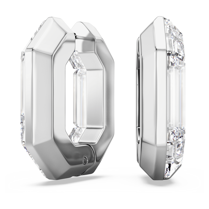 swarovski lucent hoop earrings  octagon shape  small  white