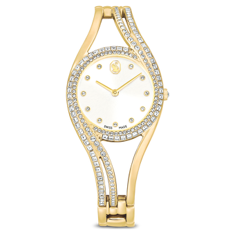 swarovski hyperbola bangle watch  swiss made  metal bracelet  gold tone  gold tone finish