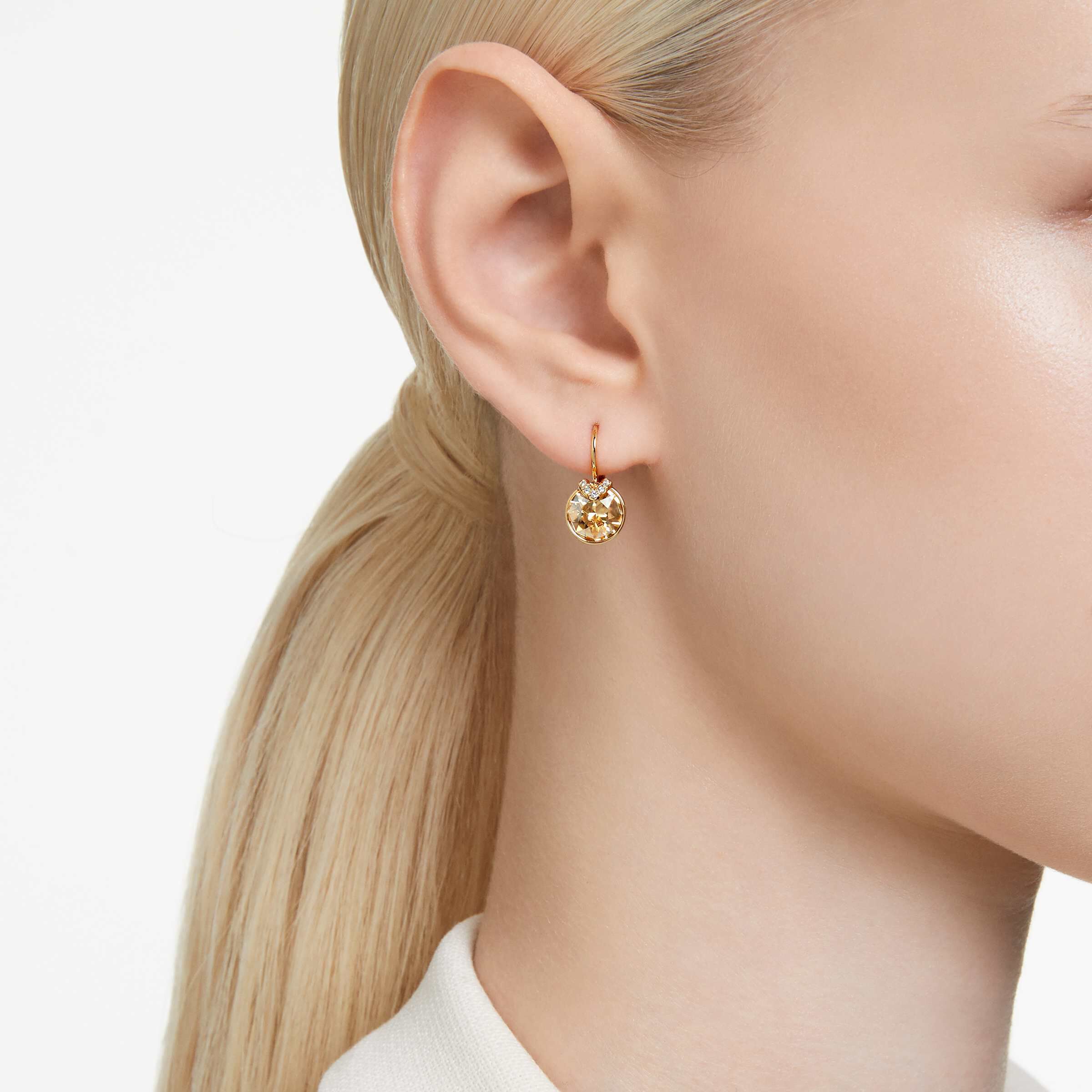 Buy Swarovski Bella V drop earrings Round cut Gold tone Gold tone plated