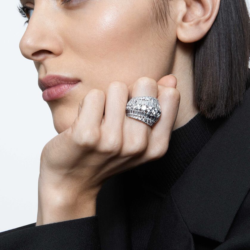 swarovski hyperbola cocktail ring  large  white  rhodium plated