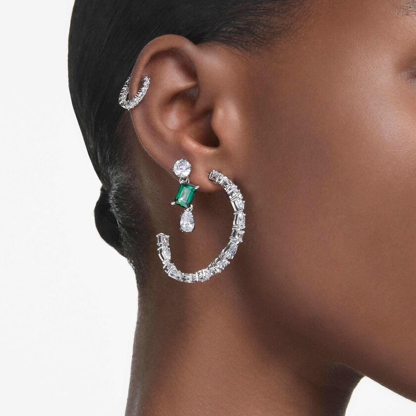 swarovski mesmera drop earrings  mixed cuts  green  rhodium plated