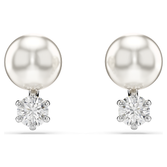 swarovski matrix stud earrings crystal pearl round cut white rhodium plated