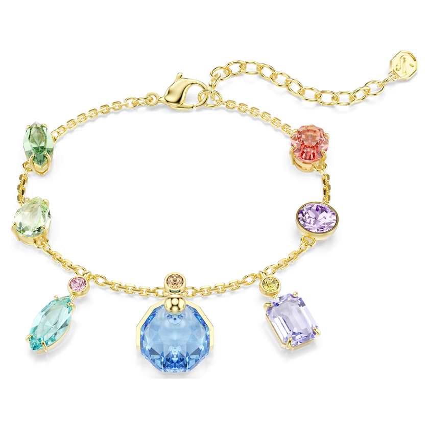 swarovski gema bracelet  mixed cuts  dangling crystals  multicolored  gold tone plated