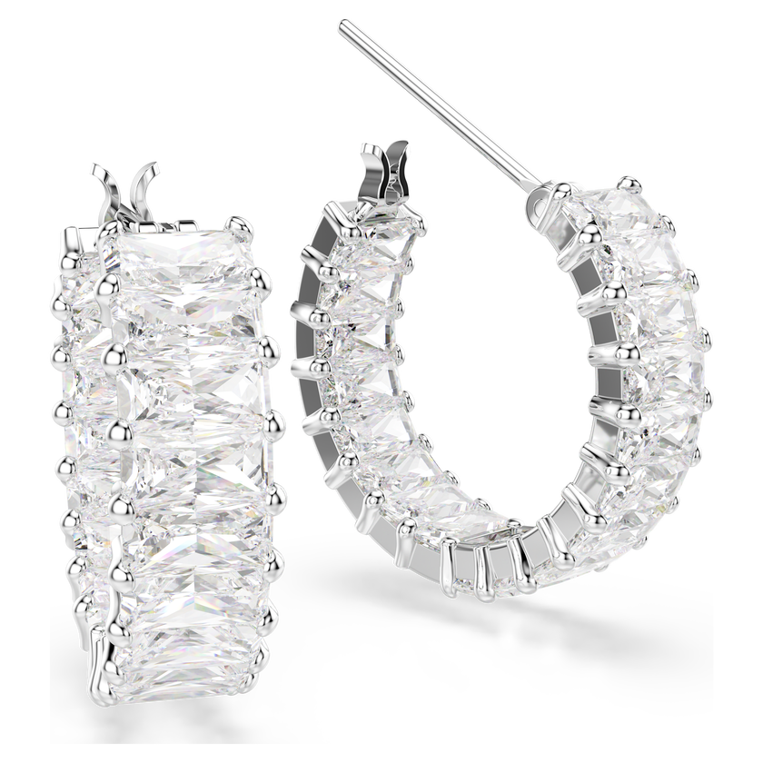 swarovski matrix hoop earrings  baguette cut  white  rhodium plated