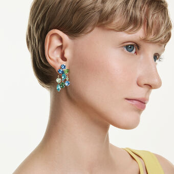 swarovski gema earrings  mixed cuts  multicolored  gold tone plated