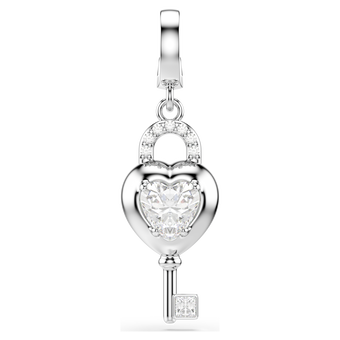swarovski idyllia charm  mixed cuts  heart with key  white  rhodium plated