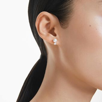 swarovski matrix stud earrings  crystal pearl  round cut  white  rhodium plated