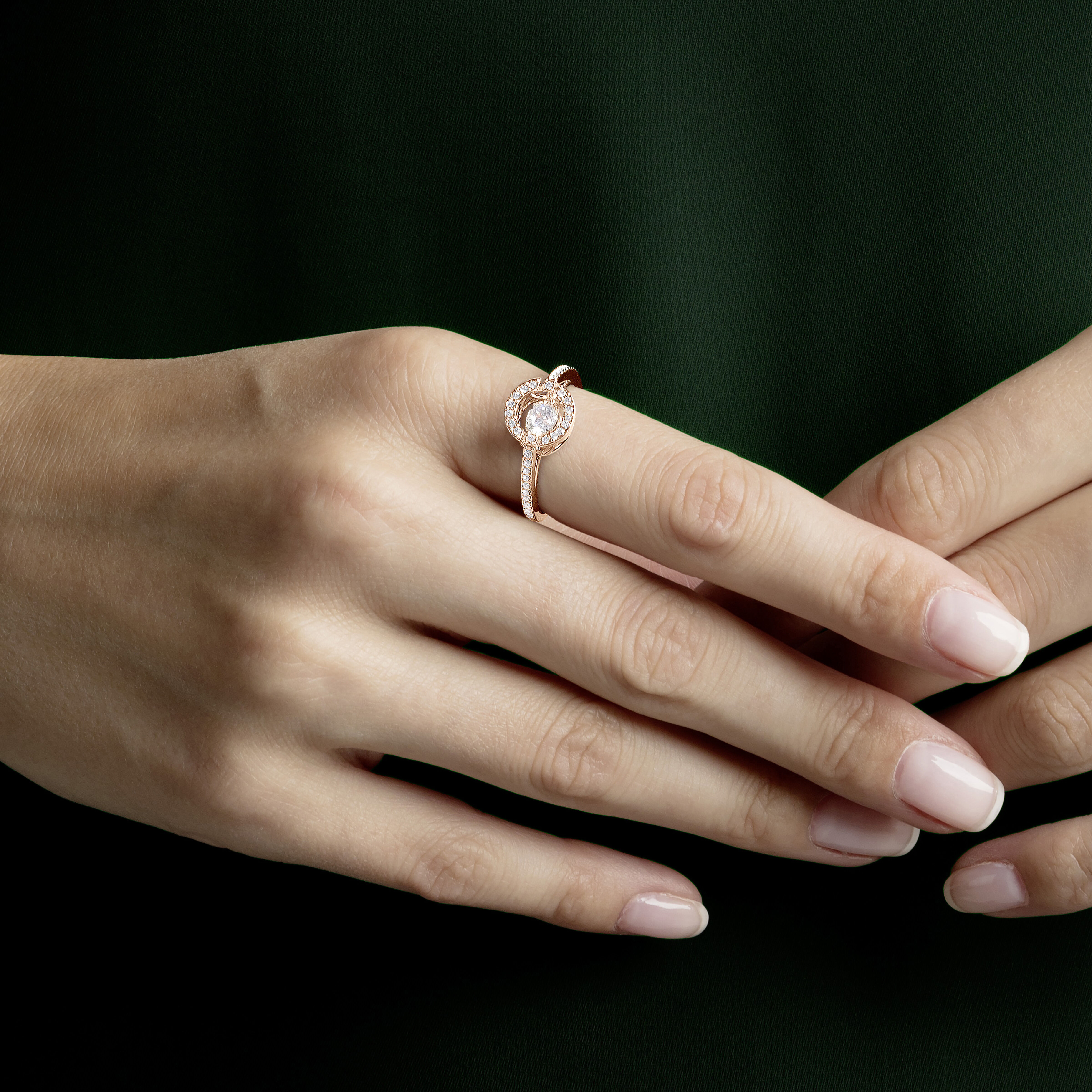 Sparkling Dance Round Ring White Rose gold plating